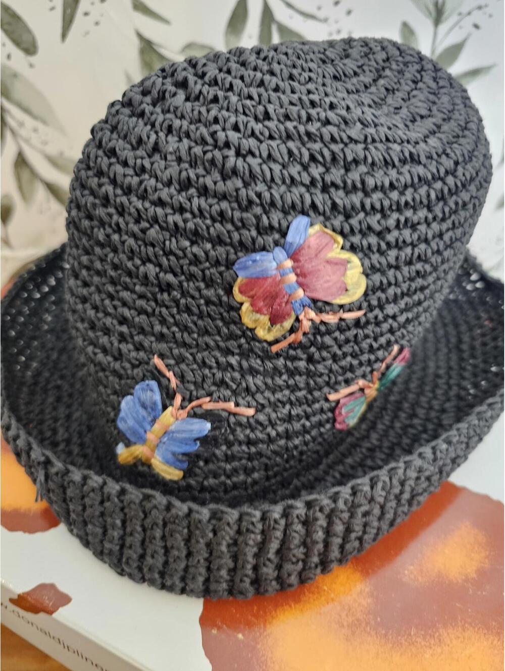 Scala HAT Black Womens One Size Cotton Butterfly Embroidery